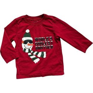 Boys Crazy 8 Worlds Coolest Brother Snowman Graphic Long Sleeve Tee Shirt - Sz 3